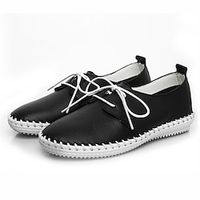 Women's Oxfords Lace-up Flat Heel Round Toe Casual Preppy Minimalism Daily Office Walking Shoes PU Leather Lace-up Fall Spring Solid Colored Black  White White  Silver White Lightinthebox - thumbnail