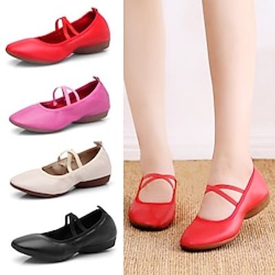 Women's Ballet Shoes Performance Party Evening Heel Low Heel Elastic Adults' Black Red Rose Red Lightinthebox