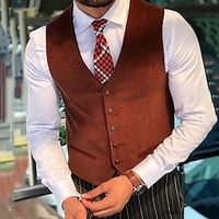 Men's Vest Waistcoat Daily Wear Vacation Going out Fashion Basic Spring   Fall Button Polyester Comfortable Plain Single Breasted V Neck Regular Fit Black Coffee Vest Lightinthebox - thumbnail