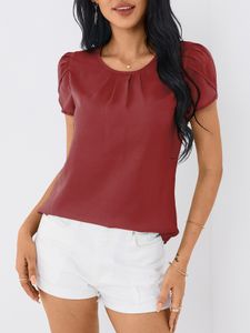 YOINS Pleated Design Crew Neck Short Sleeves Tee