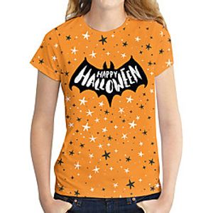 Women's Halloween Geometric Painting T shirt Geometric Text Print Round Neck Basic Halloween Tops Purple Gray Orange / 3D Print miniinthebox