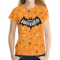 Women's Halloween Geometric Painting T shirt Geometric Text Print Round Neck Basic Halloween Tops Purple Gray Orange / 3D Print miniinthebox - thumbnail