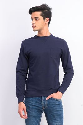Mens Chest Pocket Pullover Long Sleeve Sweater Navy Mens Chest Pocket Pullover Long Sleeve Sweater Navy