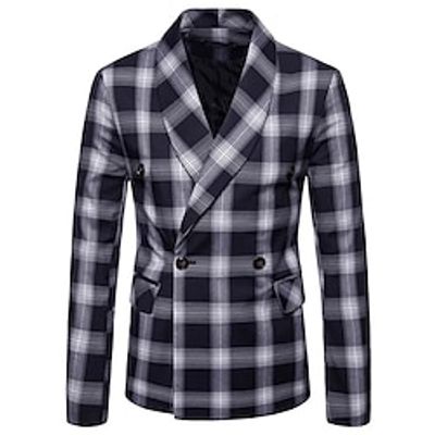 Men's Blazer Business Cocktail Party Wedding Party Pocket Fashion Casual Spring   Fall Polyester Plaid  Check Button Pocket Casual  Daily Single Breasted Blazer Black Red Dark Green Lightinthebox