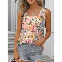 Women's Tank Top Vest Floral Casual Print Orange Sleeveless Streetwear Daily Square Neck Summer Lightinthebox