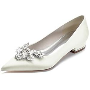 Women's Wedding Shoes Dress Shoes Wedding Party Daily Wedding Flats Bridal Shoes Bridesmaid Shoes Rhinestone Flat Heel Pointed Toe Elegant Fashion Satin Loafer Wine Black White Lightinthebox