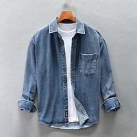 Men's Shirt Jeans Shirt Denim Shirt Casual Shirt Black Blue Gray Long Sleeve Plain Lapel Street Vacation Pocket Clothing Apparel Fashion Leisure Hawaiian miniinthebox - thumbnail