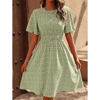 Women's Crew Neck Flared Sleeve Midi Dress Short Sleeve Summer Spring Lightinthebox