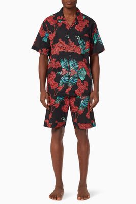 Passerine Print Cuban Pyjama Set in Cotton Passerine Print Cuban Pyjama Set in Cotton