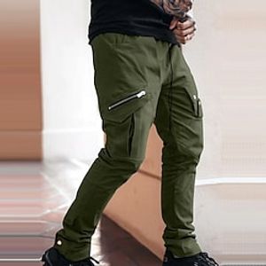 Men's Cargo Pants Trousers Casual Pants Zipper Drawstring Multi Pocket Solid Color Comfort Breathable Full Length Casual Daily Going out Sports Stylish ArmyGreen Khaki Micro-elastic Lightinthebox