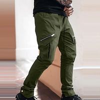 Men's Cargo Pants Trousers Casual Pants Zipper Drawstring Multi Pocket Solid Color Comfort Breathable Full Length Casual Daily Going out Sports Stylish ArmyGreen Khaki Micro-elastic Lightinthebox - thumbnail