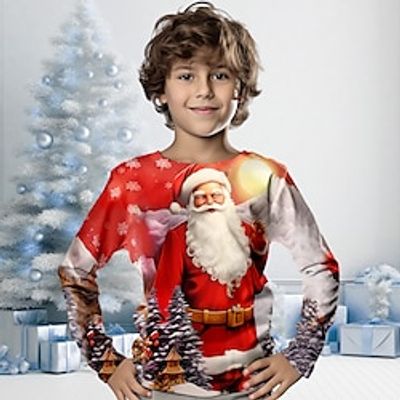 Christmas Boys 3D Santa Claus Tee Shirt Long Sleeve 3D Print Fall Winter Sports Fashion Streetwear Polyester Kids 3-12 Years Crew Neck Outdoor Casual Daily Regular Fit Lightinthebox