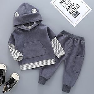Toddler Boys Hoodie  Pants 3 Pieces Long Sleeve Light Brown Dark Gray Stripe Pocket School Outdoor Cool Daily 3-7 Years Lightinthebox