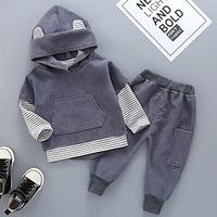 Toddler Boys Hoodie  Pants 3 Pieces Long Sleeve Light Brown Dark Gray Stripe Pocket School Outdoor Cool Daily 3-7 Years Lightinthebox - thumbnail