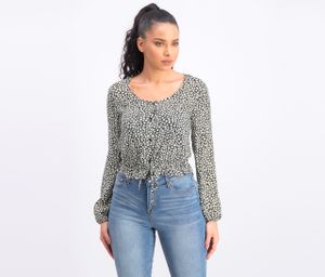 Womens Floral Long Sleeve Blouse  Black Combo