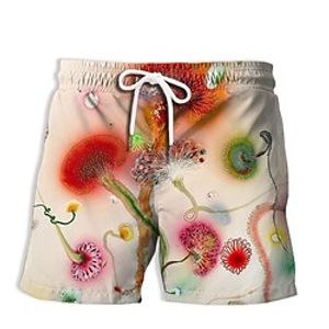 Men's Swim Shorts Swim Trunks Beach Shorts Elastic Waist 3D Print Graphic Flower  Floral Breathable Soft Short Casual Daily Holiday Streetwear Designer White Pink Micro-elastic Lightinthebox