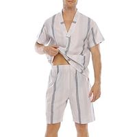 Men's Loungewear Pajama Set Pajama Top and Shorts 1 set Stripe Stylish Casual Comfort Home Daily Bed Cotton Comfort Soft V Neck Short Sleeve T shirt Tee Shorts Pocket Spring Summer White Blue Lightinthebox - thumbnail