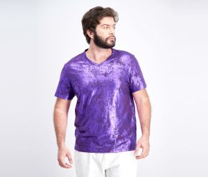 Mens Metallic Foil Print V-Neck T-Shirt  Bold Amethyst