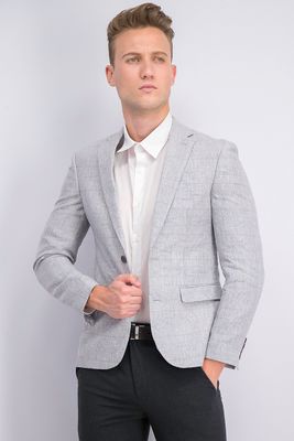 Mens Slim-Fit Gray Plaid Linen Suit Jacket Grey Plaid Mens Slim-Fit Gray Plaid Linen Suit Jacket Grey Plaid