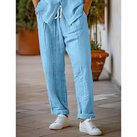 Men's Linen Pants Trousers Summer Pants Front Pocket Pleats Straight Leg Plain Comfort Breathable Full Length Casual Daily Holiday Fashion Basic White Blue Lightinthebox - thumbnail