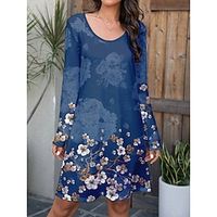 Women's Casual Dress T Shirt Dress Tee Dress Floral Print Crew Neck Mini Dress Streetwear Street Holiday Long Sleeve Loose Fit Dark Blue Spring S M L XL 2XL Lightinthebox - thumbnail
