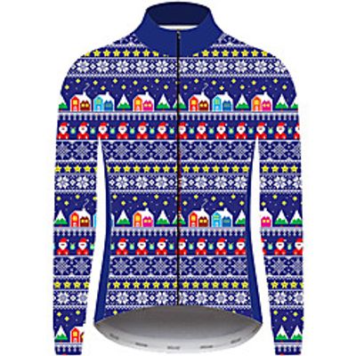 21Grams Christmas Men's Long Sleeve Cycling Jersey - BlueWhite Bike Jersey Padded Shorts / Chamois Top UV Resistant Quick Dry Breathable Sports Winter Fleece 100% Polyester Mountain Bike MTB Road miniinthebox