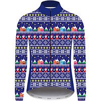 21Grams Christmas Men's Long Sleeve Cycling Jersey - BlueWhite Bike Jersey Padded Shorts / Chamois Top UV Resistant Quick Dry Breathable Sports Winter Fleece 100% Polyester Mountain Bike MTB Road miniinthebox - thumbnail