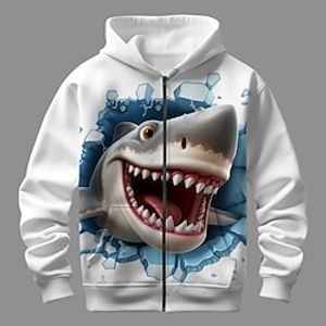 Boys 3D Shark Hoodie Coat Outerwear Long Sleeve Fall Winter Active Streetwear Cool Polyester Kids 3-12 Years Zip Street Daily Regular Fit Lightinthebox