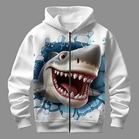 Boys 3D Shark Hoodie Coat Outerwear Long Sleeve Fall Winter Active Streetwear Cool Polyester Kids 3-12 Years Zip Street Daily Regular Fit Lightinthebox - thumbnail