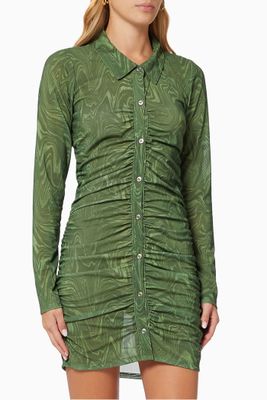 Mesh Ruched Button Up Dress Mesh Ruched Button Up Dress