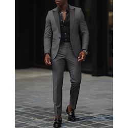 Burgundy Dark Green Dark Gray Men's Wedding Suits Solid Colored 2 Piece Fashion Daily Formal Tailored Fit Single Breasted One-button 2024 Lightinthebox