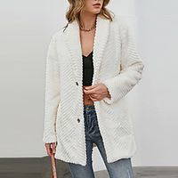 Women's Faux Fur Coat Street Daily Going out Fall Winter Regular Coat Regular Fit Warm Casual Jacket Long Sleeve Solid Color Fur Trim Gray White Black  Work Lightinthebox - thumbnail