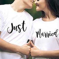 Couple's Men's Women's T shirt Tee Letters Crew Neck White Valentine's Day Daily Short Sleeve Print Clothing Apparel Polyester Fashion Casual Lightinthebox - thumbnail