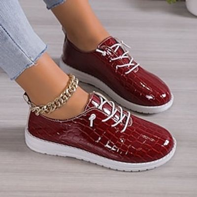 Women's Oxfords Comfort Shoes Daily Flat Heel Round Toe Vintage Casual PU Lace-up Yellow Red Lightinthebox