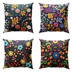 Floral Plant Double Side Pillow Cover 4PC Soft Decorative Cushion Case Pillowcase for Bedroom Livingroom Sofa Couch Chair miniinthebox