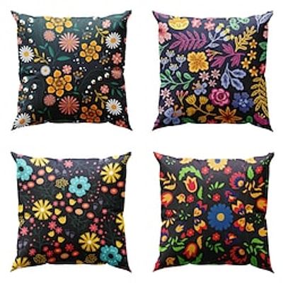 Floral Plant Double Side Pillow Cover 4PC Soft Decorative Cushion Case Pillowcase for Bedroom Livingroom Sofa Couch Chair miniinthebox