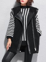 Fleece PU Leather Turn-Down Collar Vest Jacket