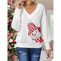 Women's Christmas Sweater Pullover Sweater Jumper V Neck Crochet Knit Print Drop Shoulder Fall Winter Regular Christmas Stylish Casual Soft Long Sleeve Santa Claus Snowman White Wine S M L miniinthebox - thumbnail
