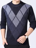 Mens Hit Color Diamond Lattice Sweaters - thumbnail