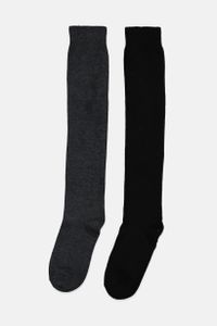Womens 2 Pairs Knee Socks  Grey/Black