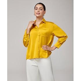 Yellow Satin Loose Long-Sleeve Blouse