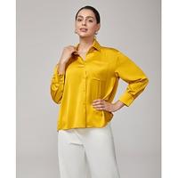 Yellow Satin Loose Long-Sleeve Blouse