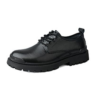 Men's Unisex Oxfords Lace up Leather Shoes Sporty Casual Classic Daily Outdoor Leather Cowhide Warm Non-slipping Height-increasing Black Fall Winter miniinthebox