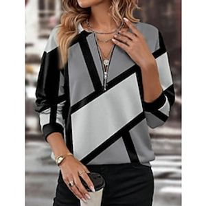 Women's Sweatshirt Pullover Striped Active Sportswear Print Quarter Zip Black Gray Casual Sports Round Neck Long Sleeve Micro-elastic Fall  Winter Lightinthebox