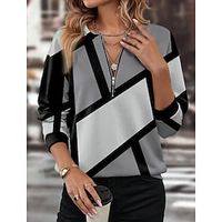 Women's Sweatshirt Pullover Striped Active Sportswear Print Quarter Zip Black Gray Casual Sports Round Neck Long Sleeve Micro-elastic Fall  Winter Lightinthebox - thumbnail
