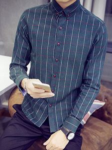Button Down Collar Men Check Shirts