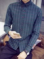 Button Down Collar Men Check Shirts - thumbnail