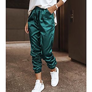 Women's Fashion Jogger Sweatpants Side Pockets Drawstring Full Length Pants Daily Weekend Micro-elastic Plain Comfort Mid Waist Green S M L XL Lightinthebox