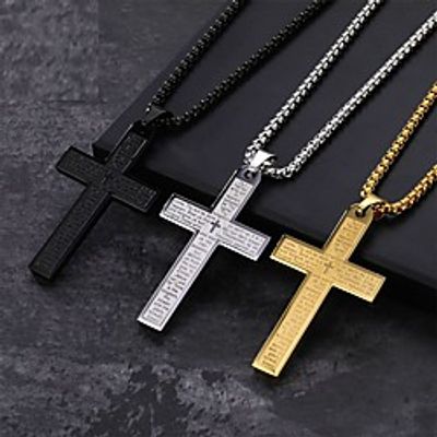 stainless steel bible text cross necklace religious belief jewelry cross blessing men and women titanium steel pendants Lightinthebox