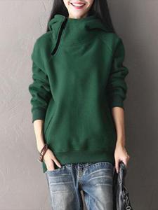 Solid Zipper Hooded Hoodies